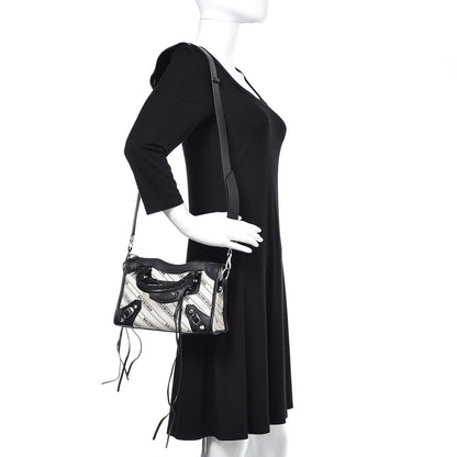 Balenciaga Canvas Satin Calfskin Diagonal Allover Logo Print Classic Silver Hardware Mini City Natural Black 2 of 10