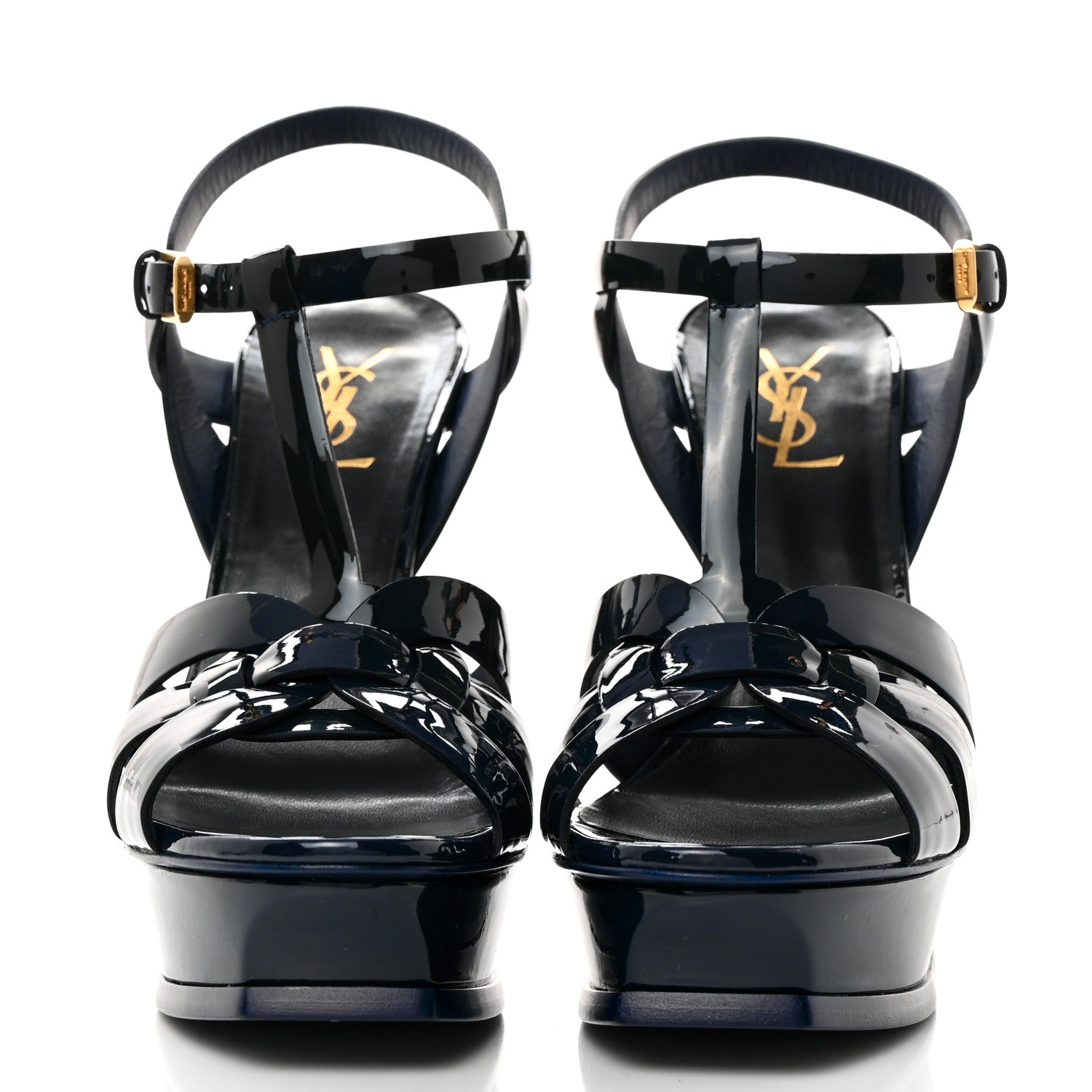 Saint Laurent Patent Tribute 105 Platform Sandals 39.5 Deep Marine 2 of 10