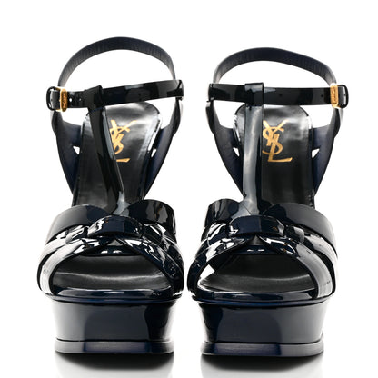 Saint Laurent Patent Tribute 105 Platform Sandals 39.5 Deep Marine 2 of 10