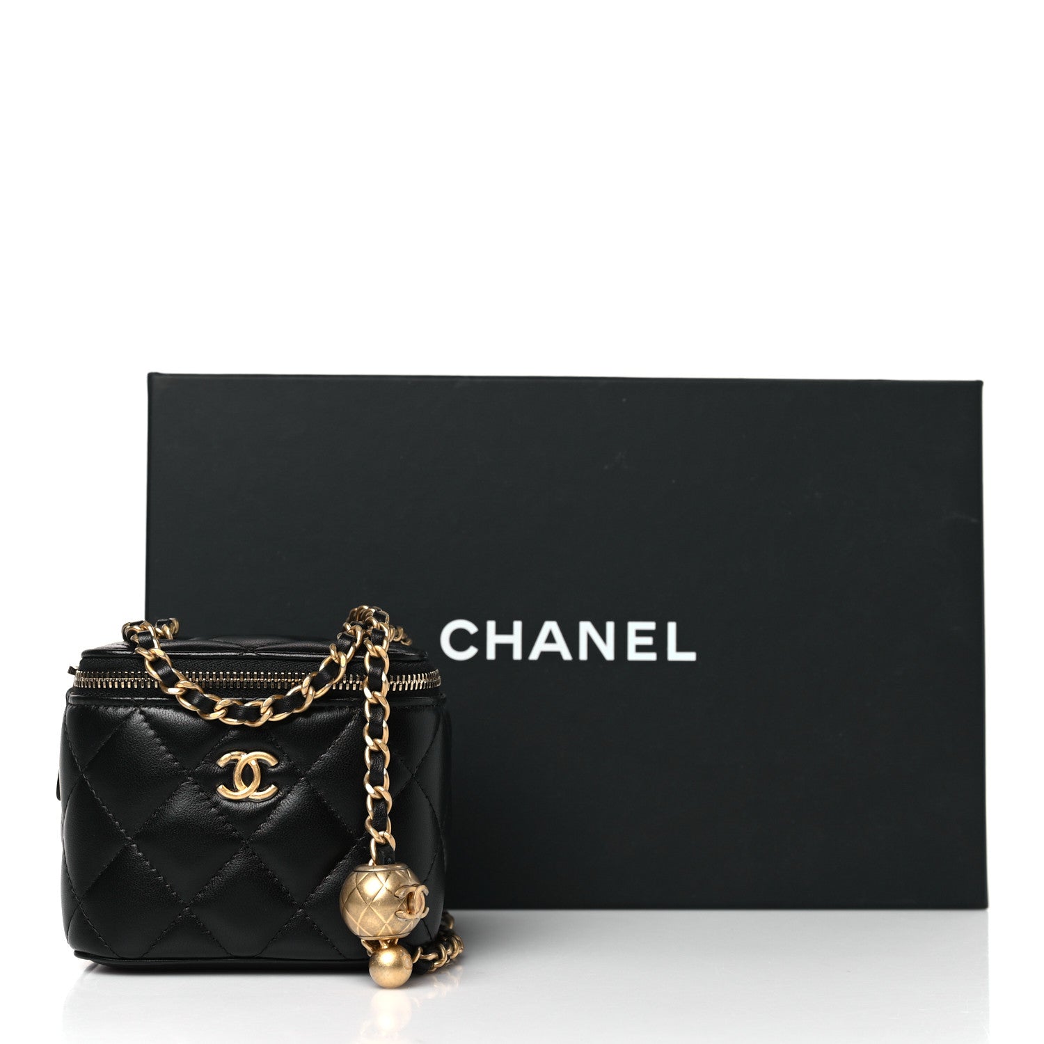 Chanel Lambskin Quilted Mini Pearl Crush Vanity Case With Chain Black 9 of 9