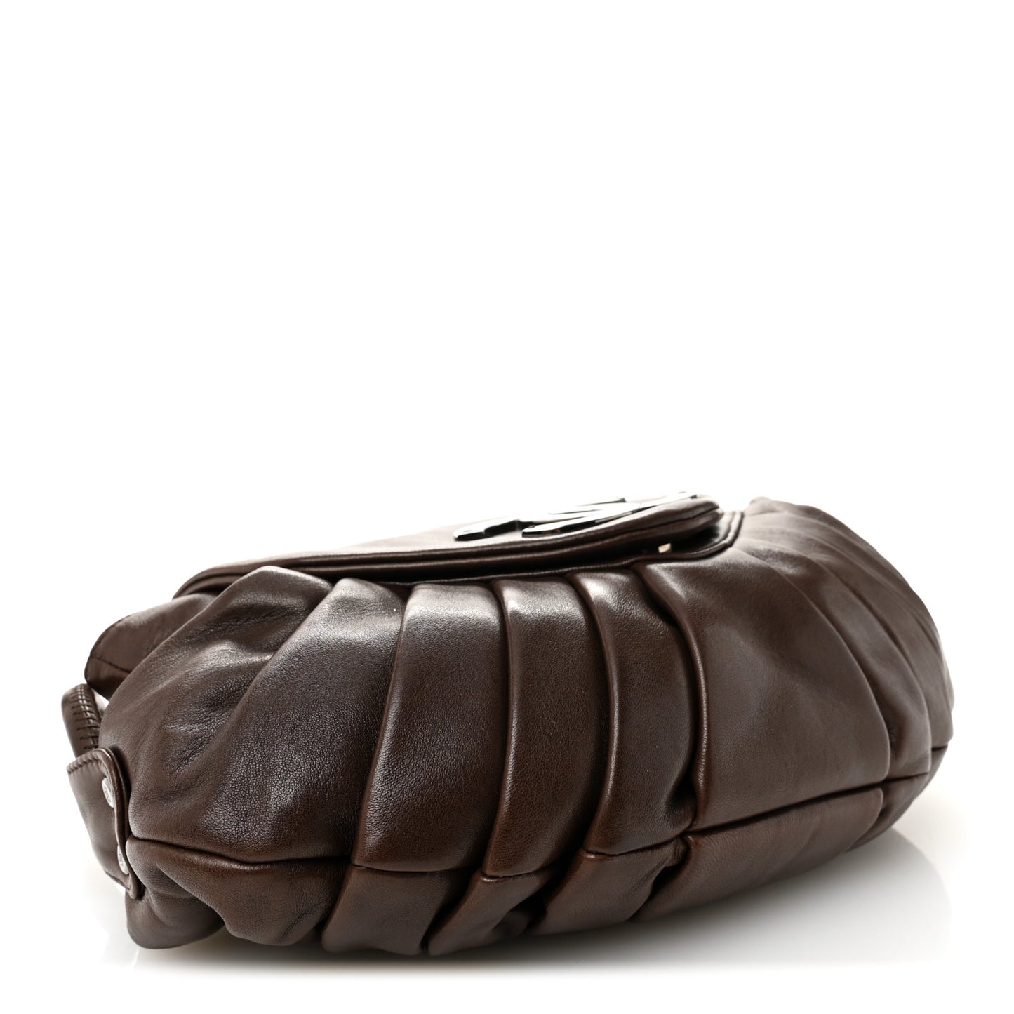 Lambskin Pleated CC Shoulder Bag Marron Fonce