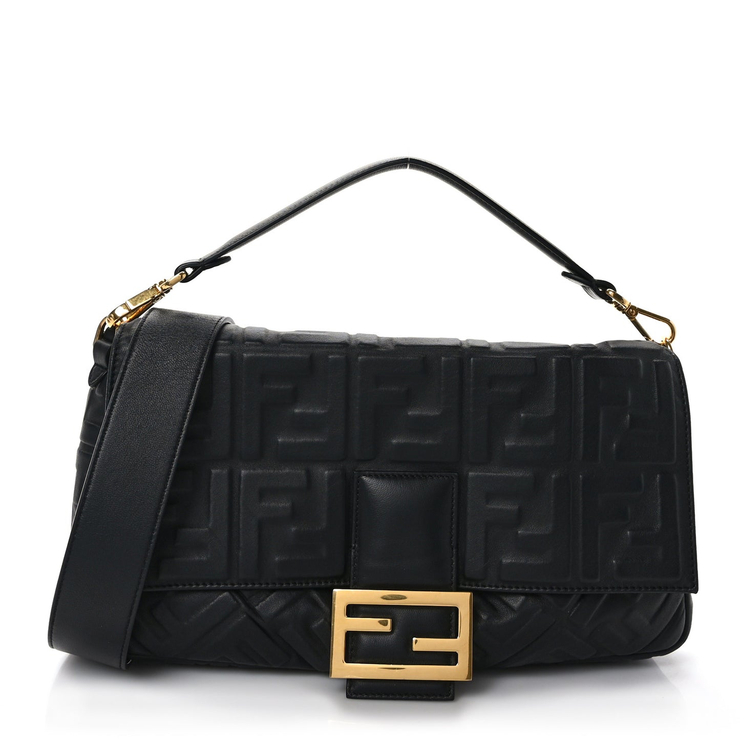 Nappa FF 1974 Embossed Large Baguette Black