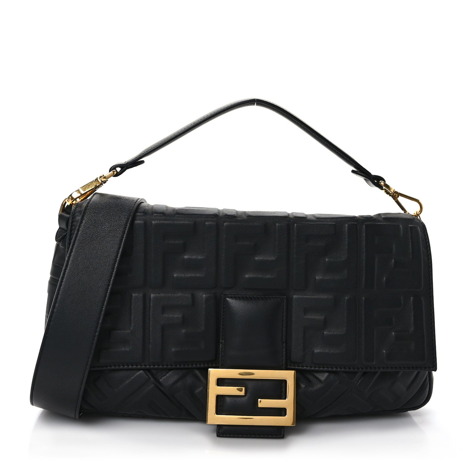 Fendi Nappa FF 1974 Embossed Large Baguette Black 1 of 8
