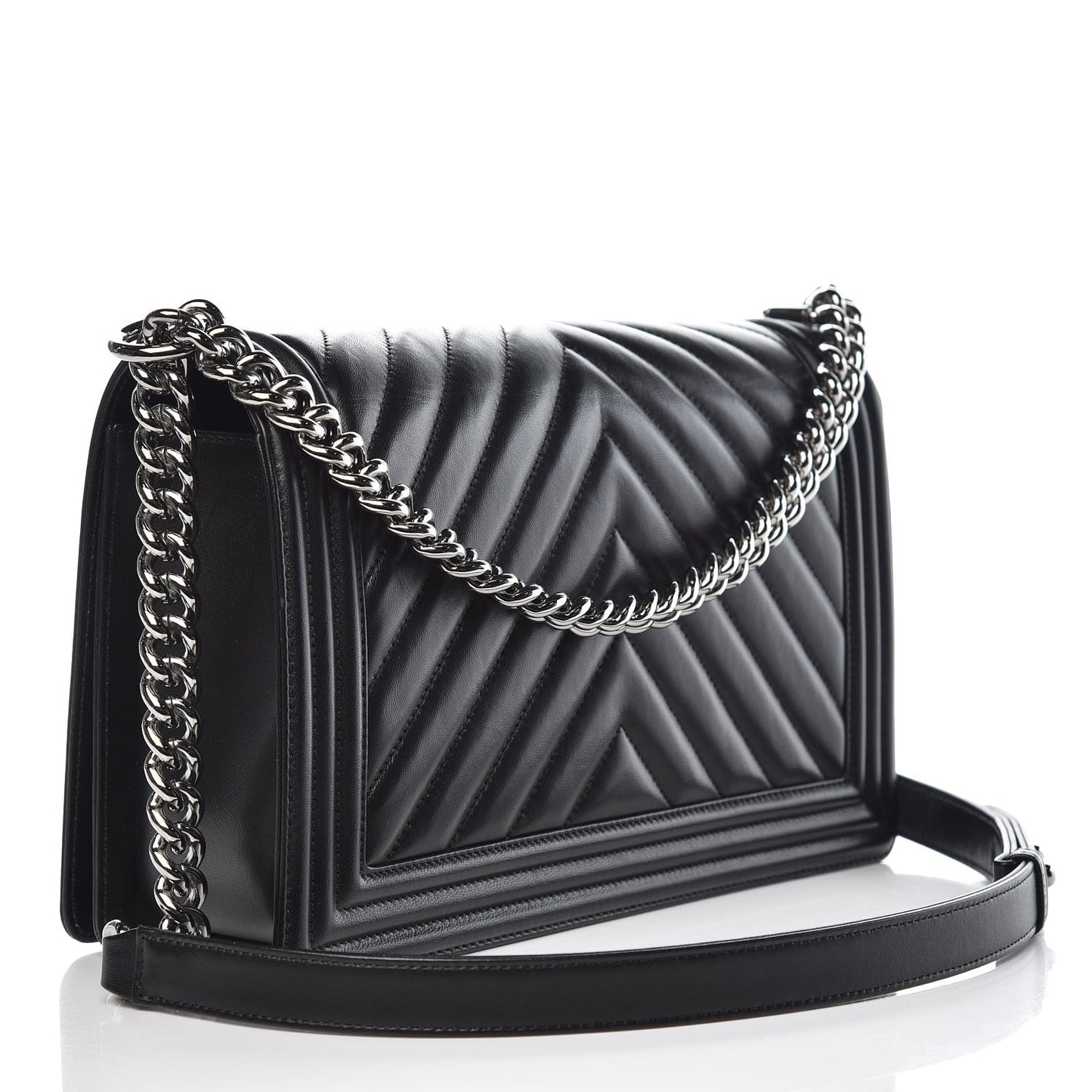 Calfskin Chevron Quilted New Medium Boy Flap Black