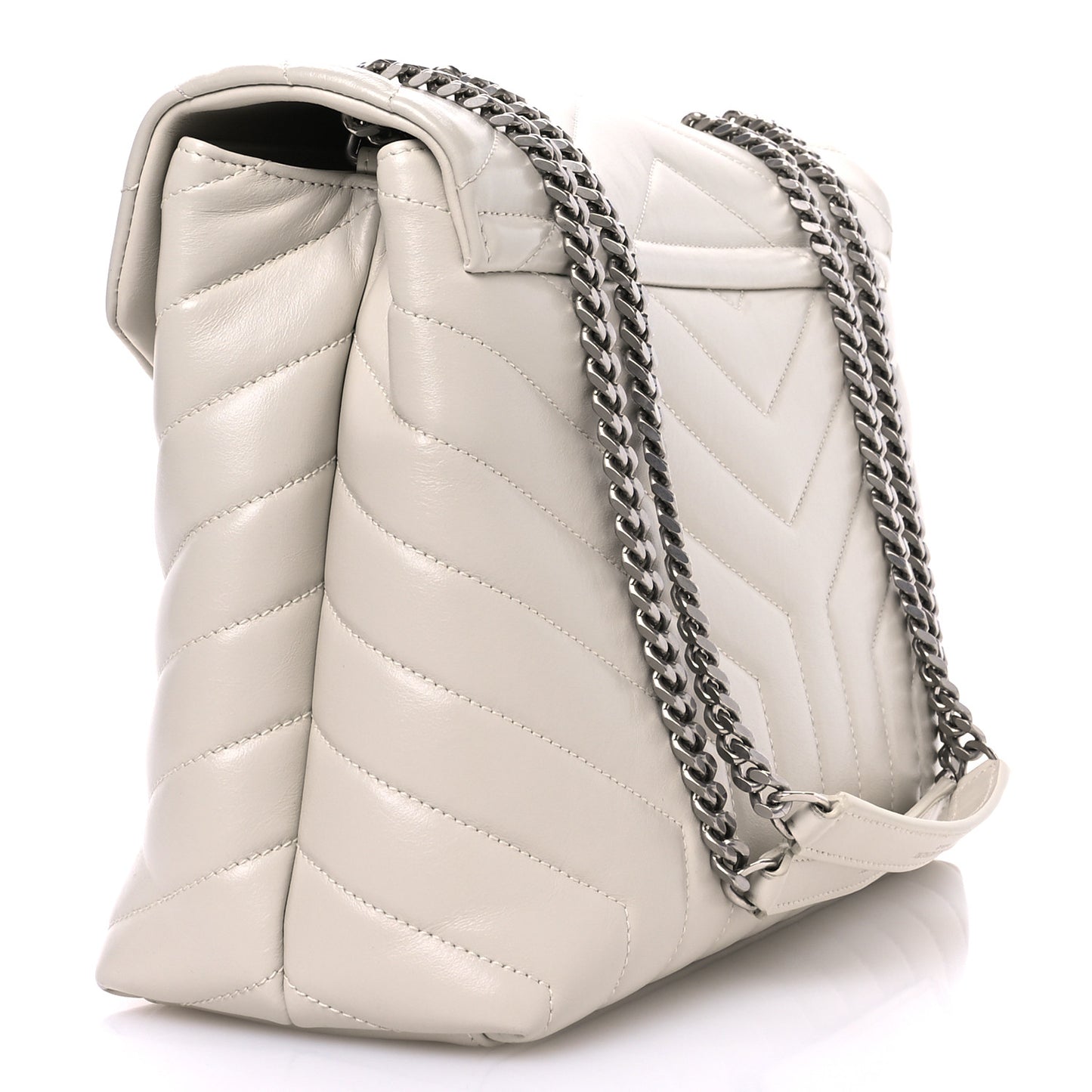 Calfskin Y Quilted Monogram Medium Loulou Chain Satchel Blanc Vintage
