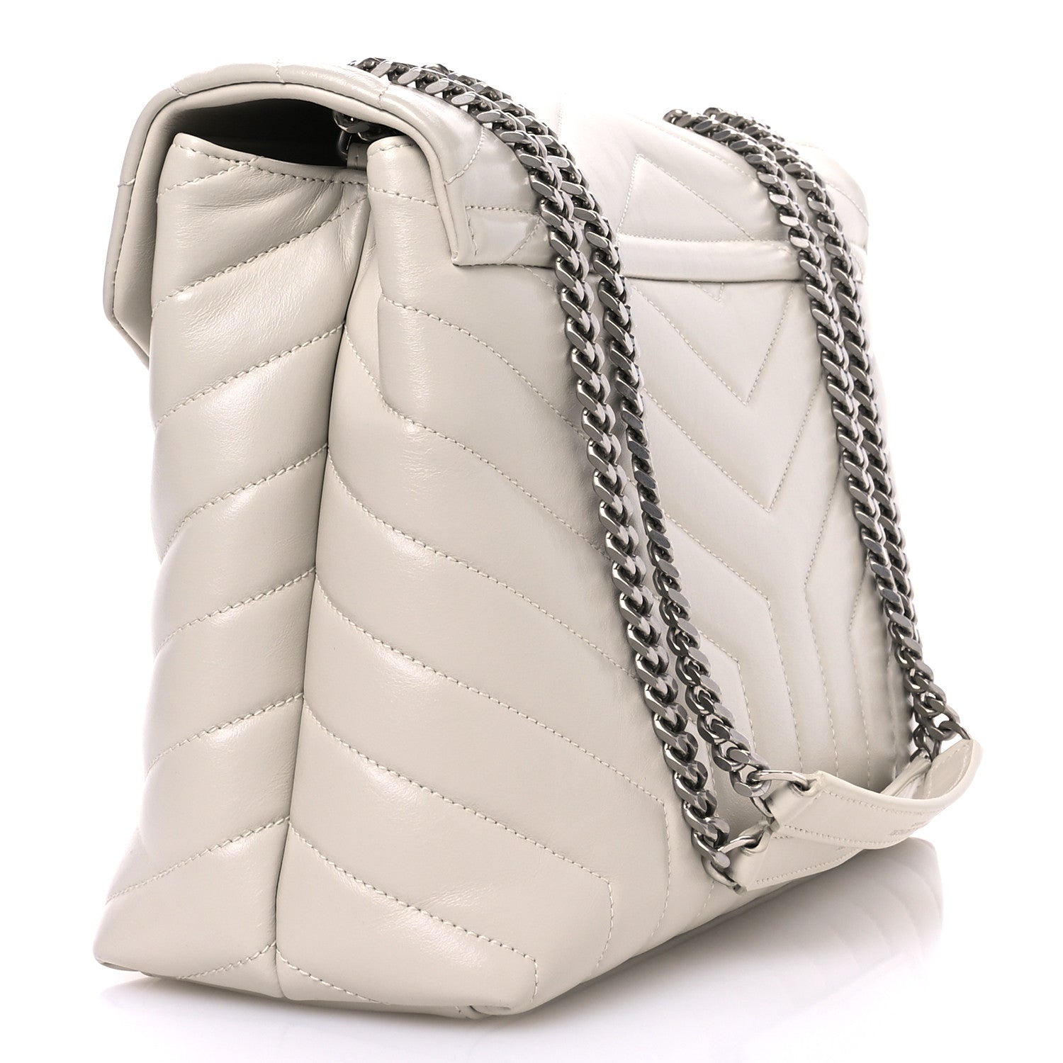 Saint Laurent Calfskin Y Quilted Monogram Medium Loulou Chain Satchel Blanc Vintage 3 of 11