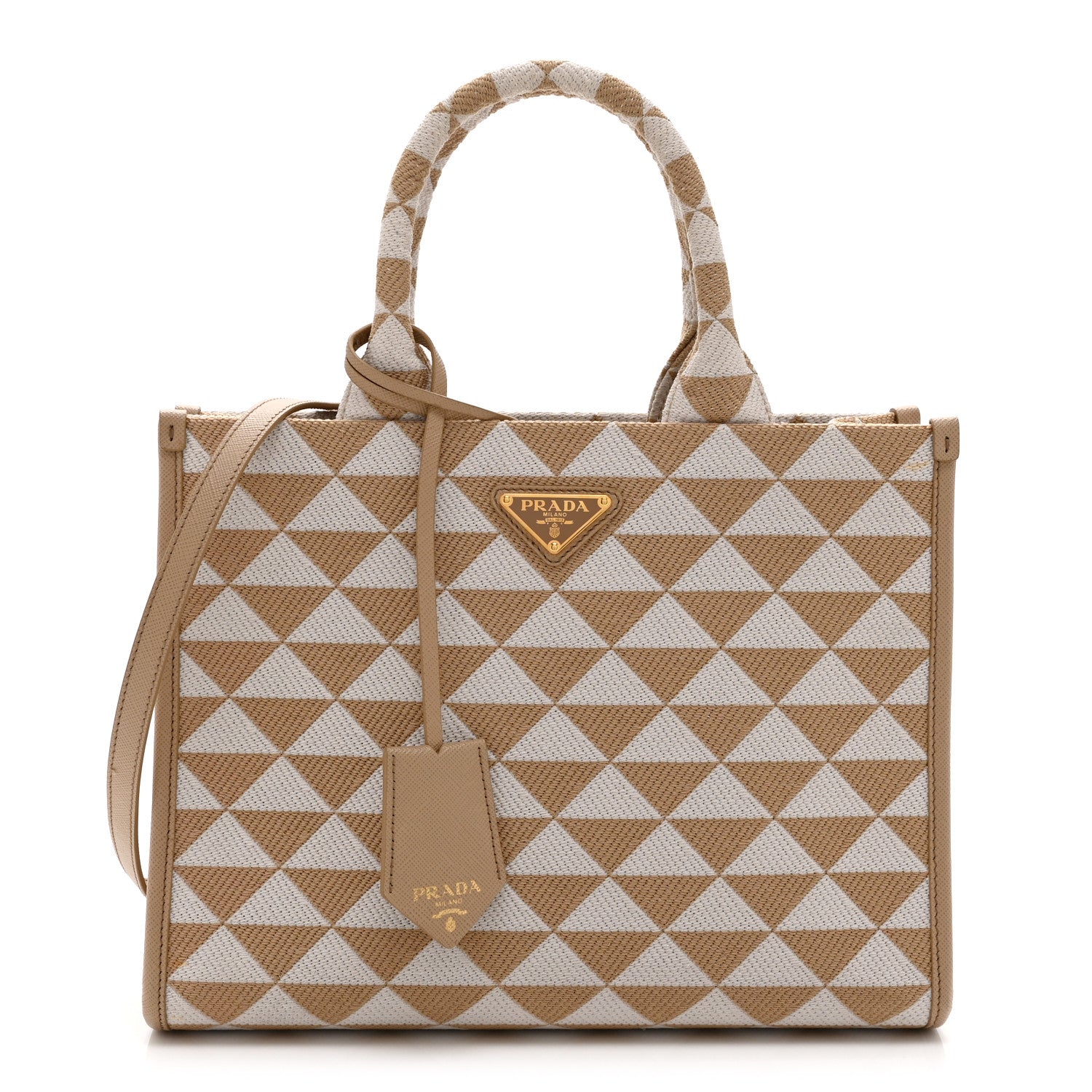 Prada Jacquard Saffiano Triangolo Symbole Embroidered Small Tote Corda Talco 1 of 10