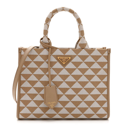 Prada Jacquard Saffiano Triangolo Symbole Embroidered Small Tote Corda Talco 1 of 10
