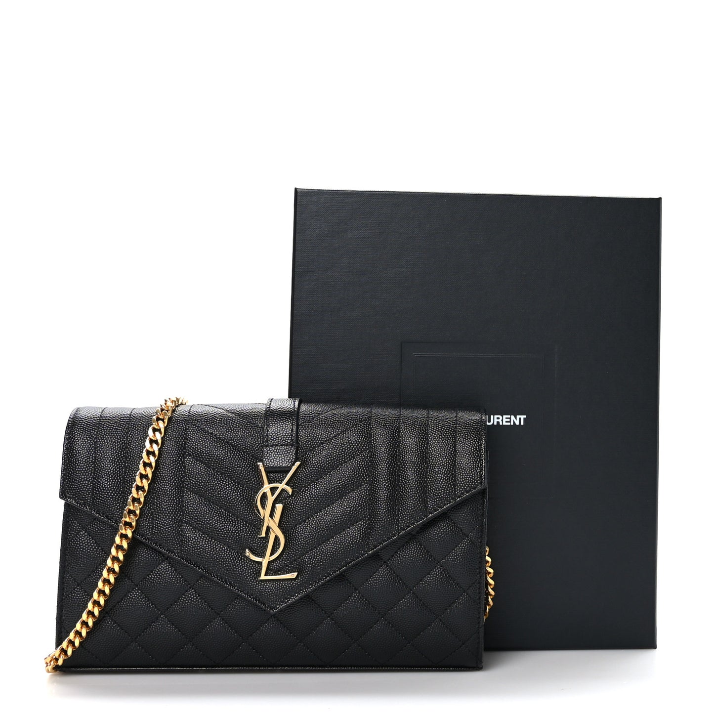 Grain De Poudre Mixed Matelasse Triquilt Monogram Chain Wallet Black