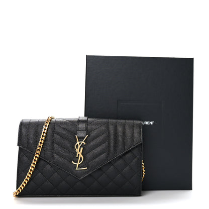 Saint Laurent Grain De Poudre Mixed Matelasse Triquilt Monogram Chain Wallet Black 9 of 9