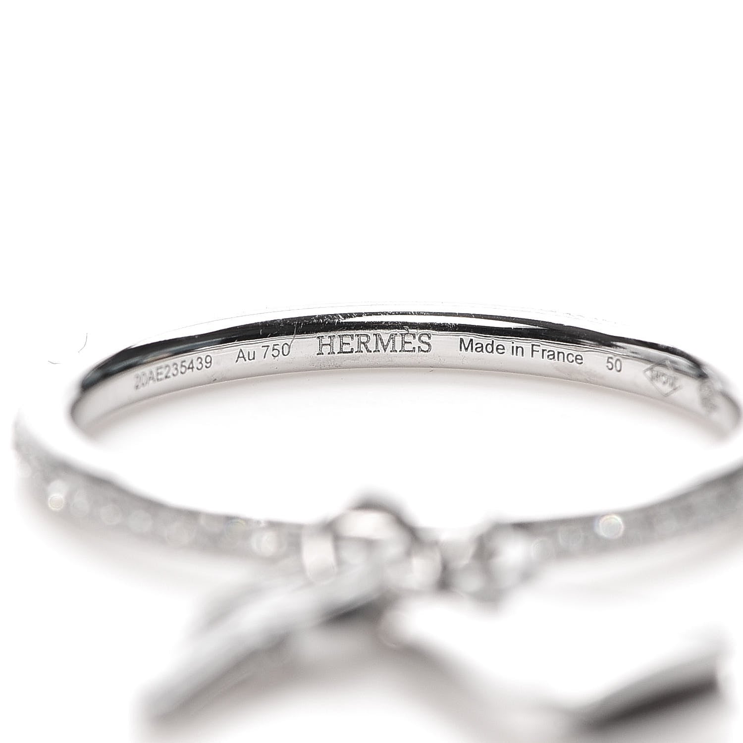Hermes 18K White Gold Diamond Kelly Clochette Ring 50 5.25 4 of 6
