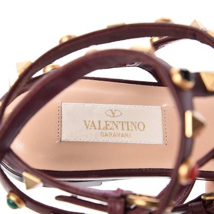Valentino Garavani Calfskin Rockstud Rolling Cabochon Ankle Wrap Flat Thong Sandals 37.5 Cacao 7 of 8