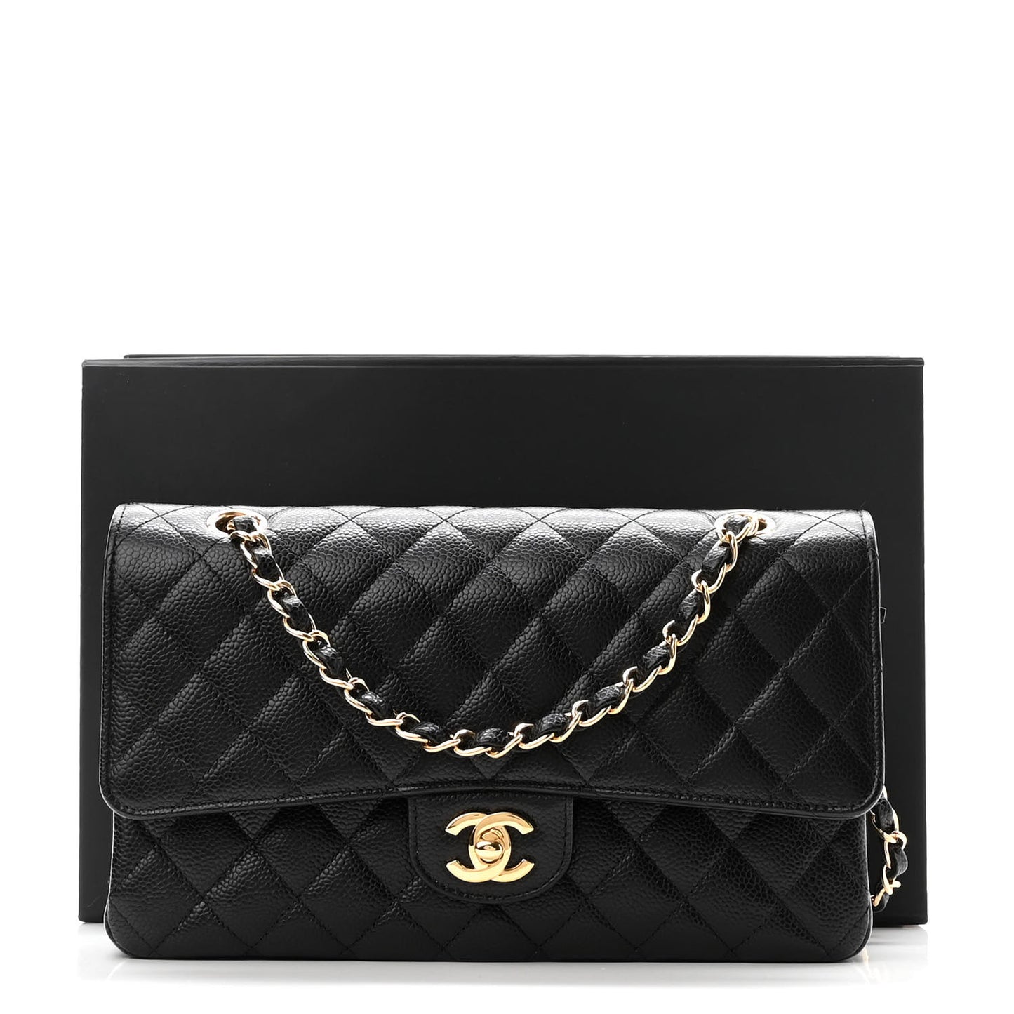 Caviar Quilted Medium Double Flap Black