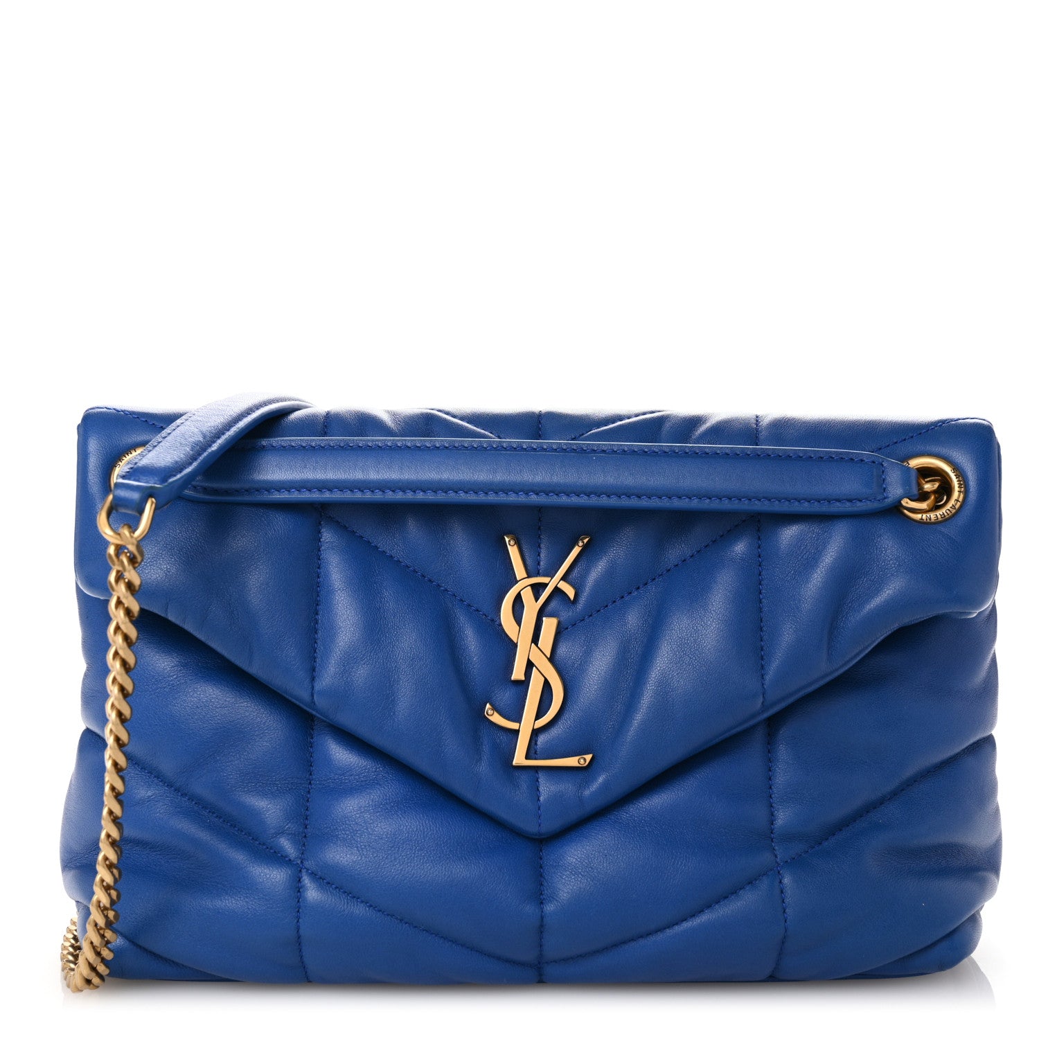 Saint Laurent Lambskin Quilted Small Loulou Puffer Monogram Chain Satchel Majorele Blue 1 of 10