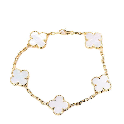 Van Cleef & Arpels 18K Yellow Gold Mother of Pearl 5 Motifs Vintage Alhambra Bracelet 1 of 6