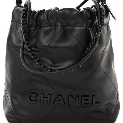 Chanel Shiny Calfskin Quilted Monochrome Mini Chanel 22 Black 8 of 10