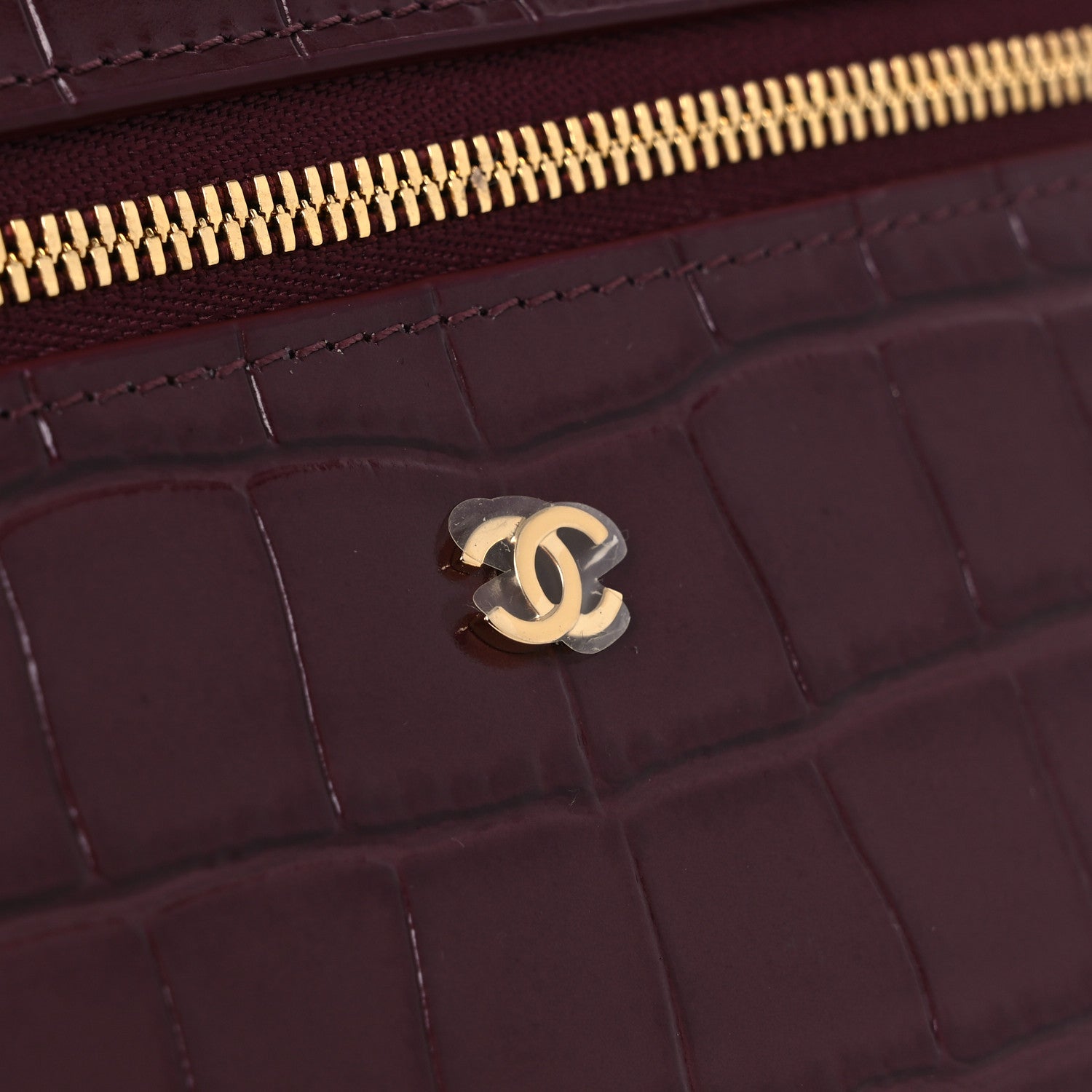 Chanel Calfskin Crocodile Embossed Crococo Top Handle Slim Vanity Case With Chain Dark Burgundy 11 of 12