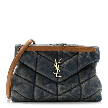 Saint Laurent Denim Quilted Medium Loulou Puffer Monogram Chain Satchel Blue Cinnamon 1 of 10