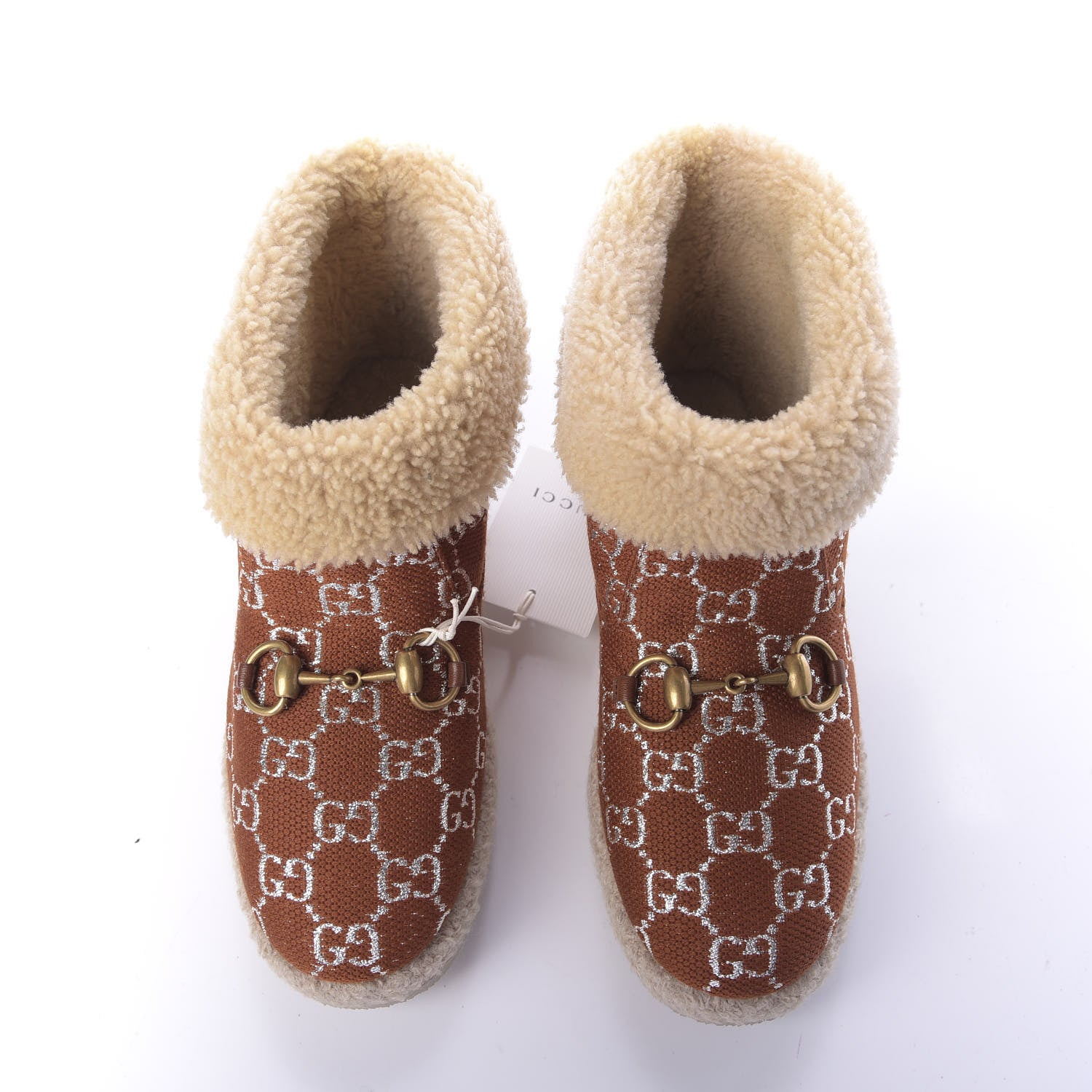 Gucci Canvas Wool Lame GG Monogram Womens Fria Horsebit Ankle Boots 36 Burnt Orange Silver Butterscotch 5 of 10