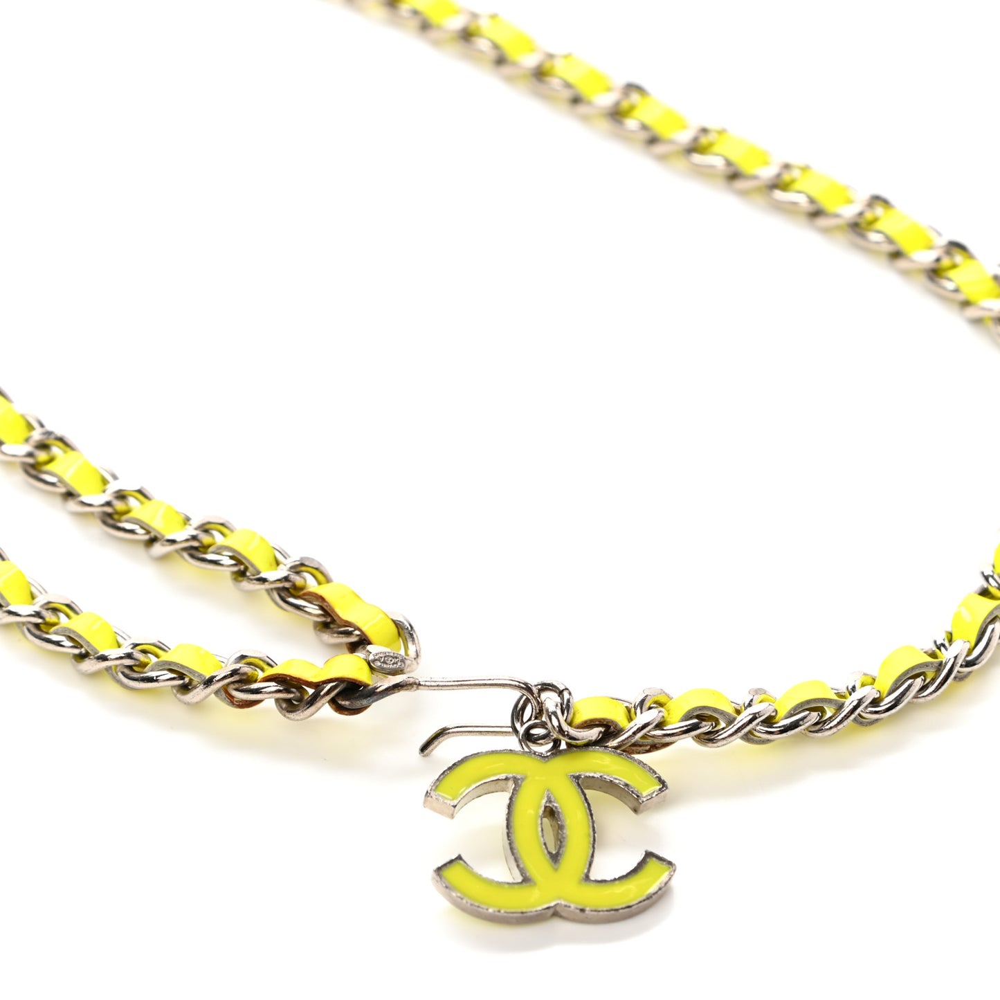 Lambskin Enamel CC Chain Belt Neon Yellow