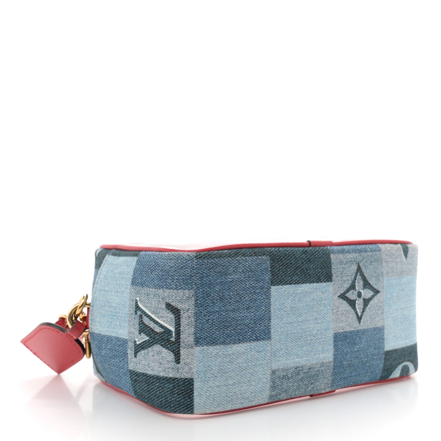 Denim Damier Monogram Patchwork PVC Beach Pouch Blue Rouge