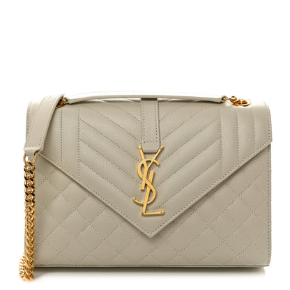 Saint Laurent Grain De Poudre Textured Mixed Matelasse Triquilt Medium Monogram Satchel Crema Soft 1 of 11