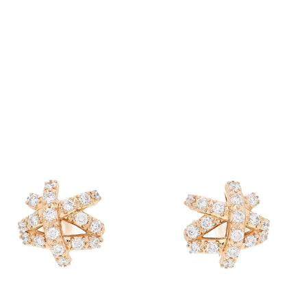 David Yurman 18K Yellow Gold Diamond 9mm Pave Crossover Stud Earrings 1 of 4