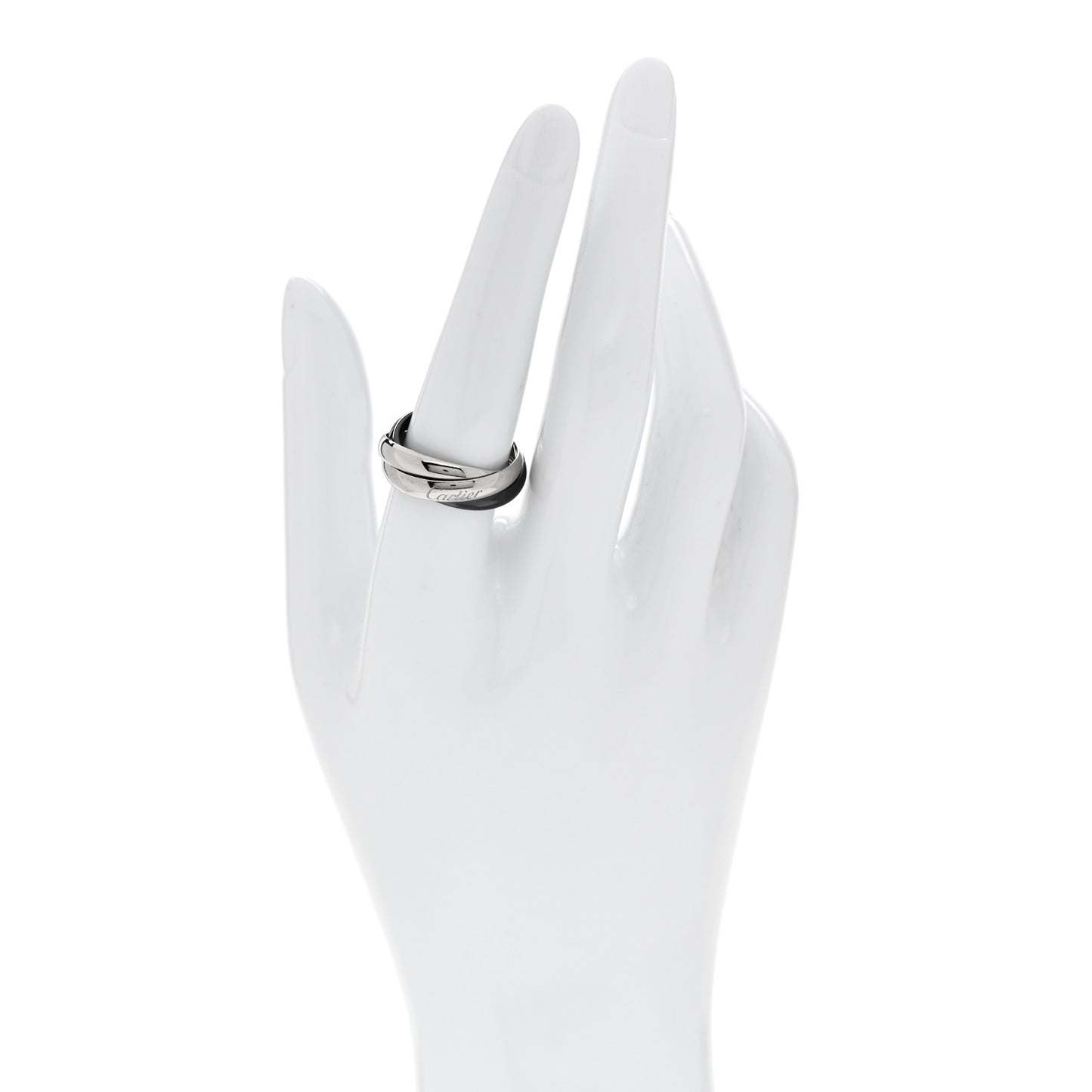 18K White Gold Black Ceramic Trinity Ring 56 7.5