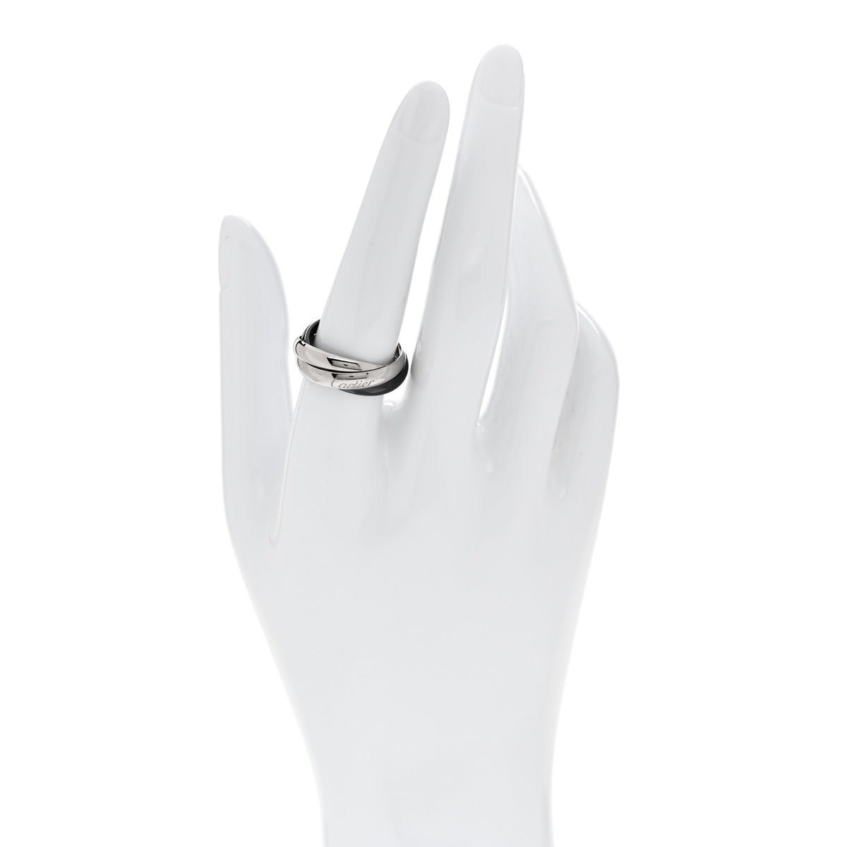 Cartier 18K White Gold Black Ceramic Trinity Ring 56 7.5 2 of 5