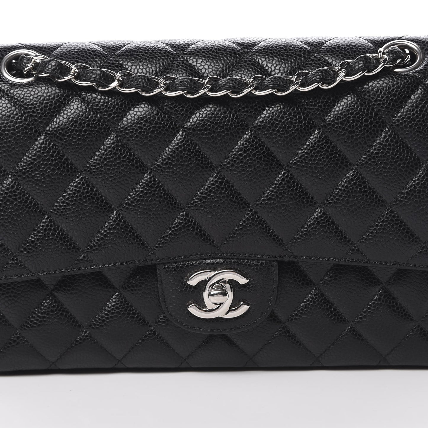 Caviar Quilted Medium Double Flap Black
