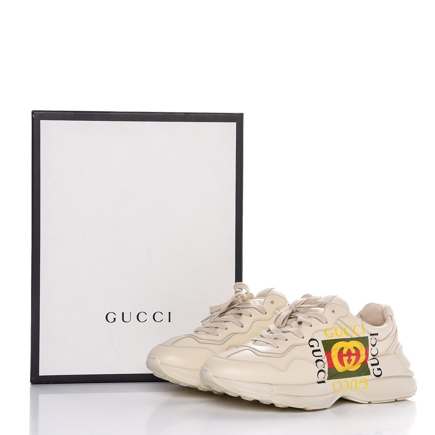 Gucci Calfskin Interlocking G Logo Mens Rhyton Sneakers 8 Ivory 10 of 10