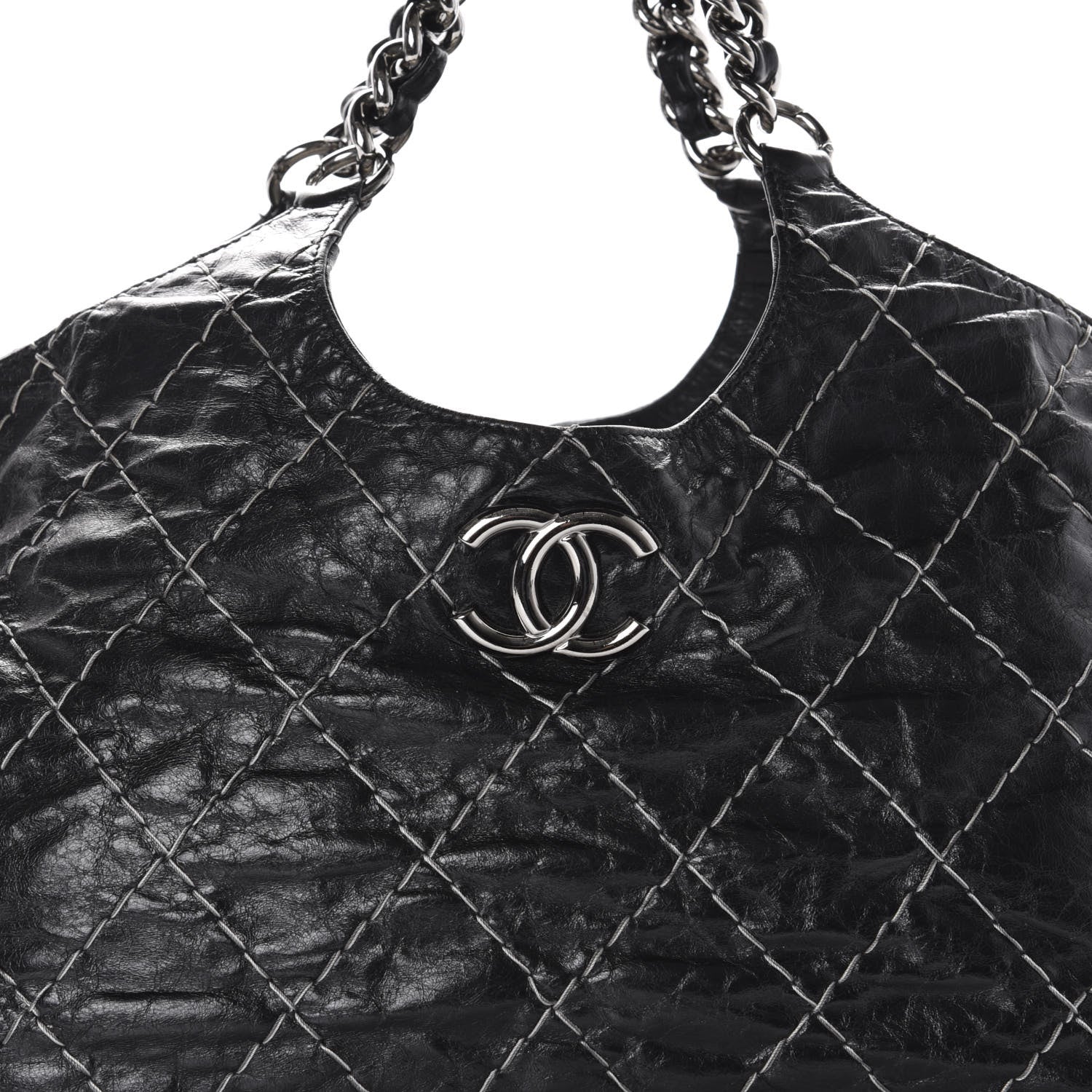 Chanel Glazed Goatskin Double Contrast Stitch Tote Black 13 of 13