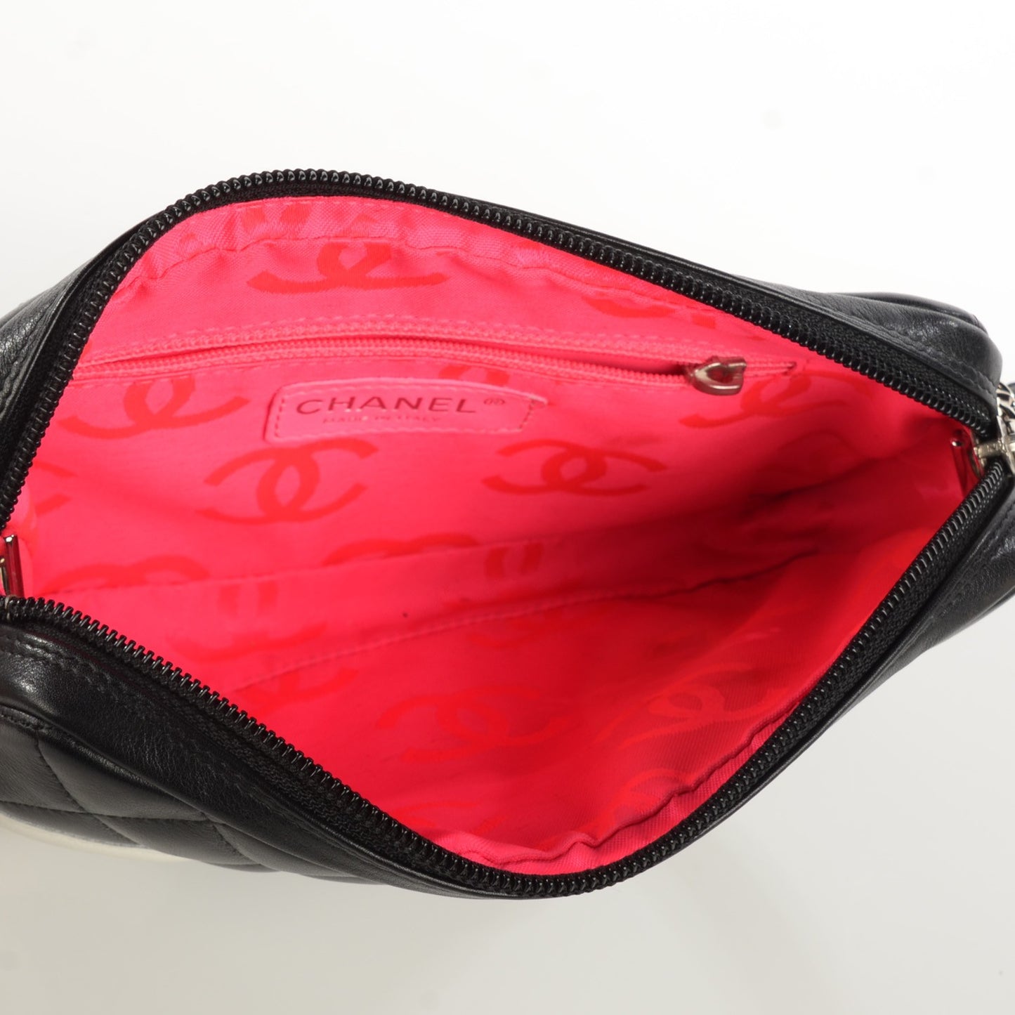 Calfskin Quilted Cambon Pochette Black White