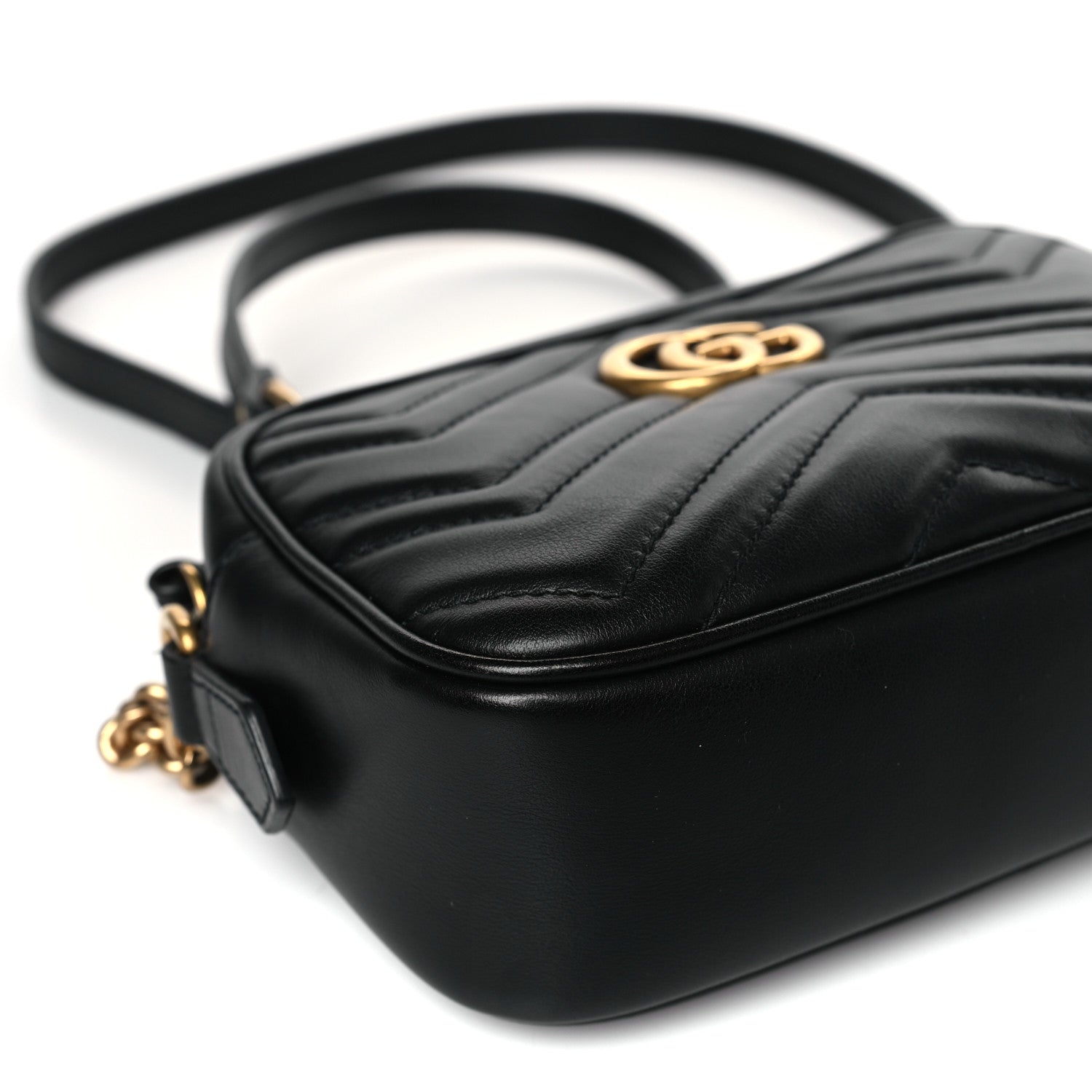 Gucci Calfskin Matelasse Mini GG Marmont Chain Shoulder Bag Black 8 of 11