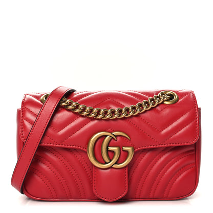 Gucci Calfskin Matelasse Mini GG Marmont Shoulder Bag Hibiscus Red 1 of 10