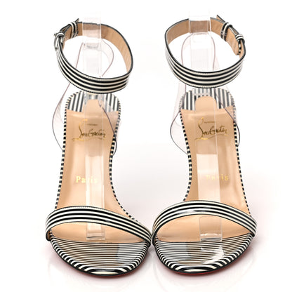 Christian Louboutin Patent PVC Striped Illusion Jonatina 100 Sandals 40 Black White 2 of 7