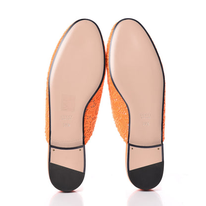 Gucci Lace Malaga Kid Womens Princetown Slippers 39.5 Orange Fluo Skin Rose 5 of 7