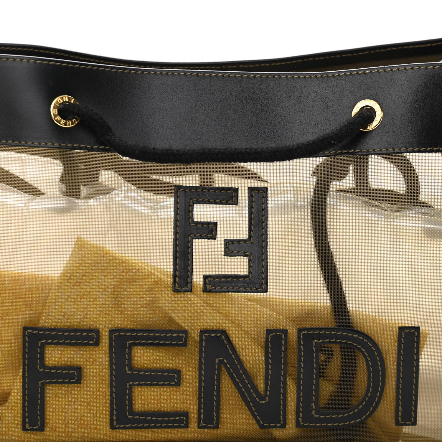 Fendi Calfskin Mesh FF Shoulder Tote Black 7 of 9