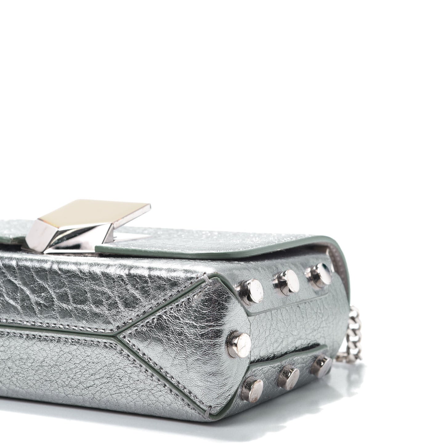 Metallic Grainy Calfskin Lockett Petite Shoulder Bag Platinum