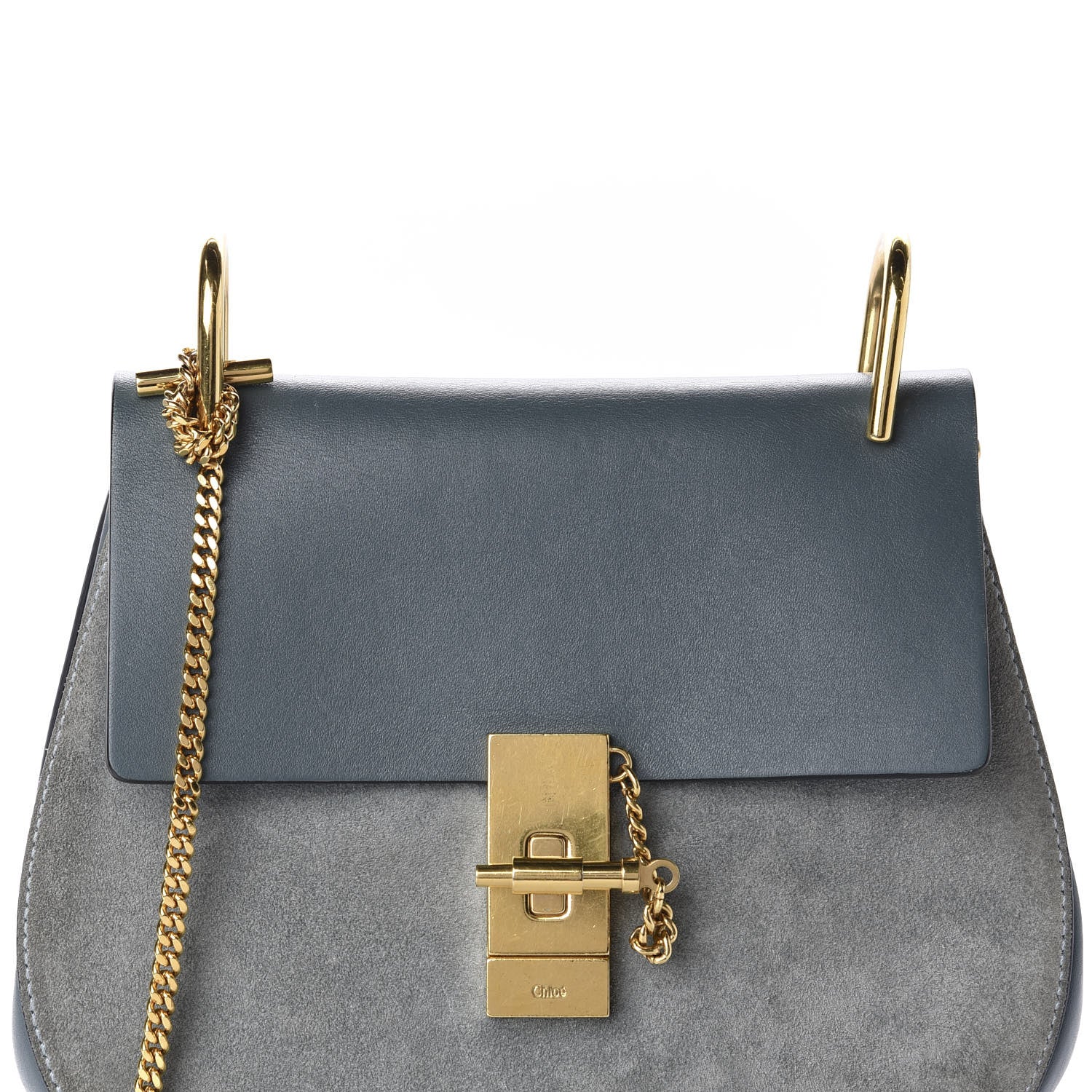 Chloe Suede Smooth Calfskin Drew Shoulder Bag Cloudy Blue 10 of 10