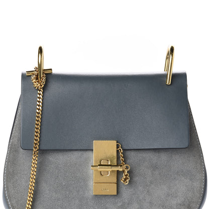 Chloe Suede Smooth Calfskin Drew Shoulder Bag Cloudy Blue 10 of 10