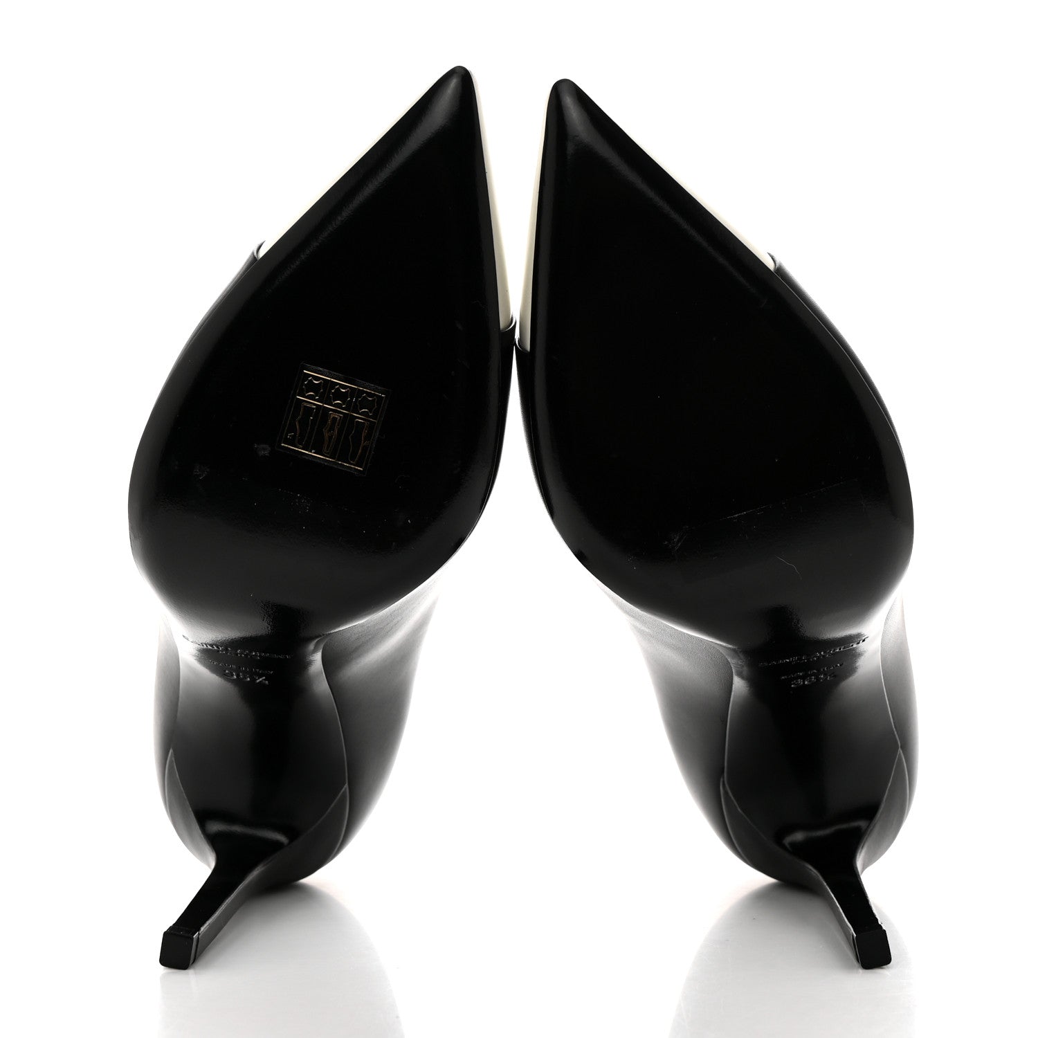 Saint Laurent Calfskin Bi-Color Cap Toe 105 Pumps 36.5 Black Porcellana 5 of 9