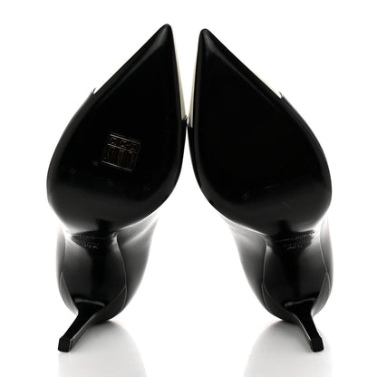 Saint Laurent Calfskin Bi-Color Cap Toe 105 Pumps 36.5 Black Porcellana 5 of 9