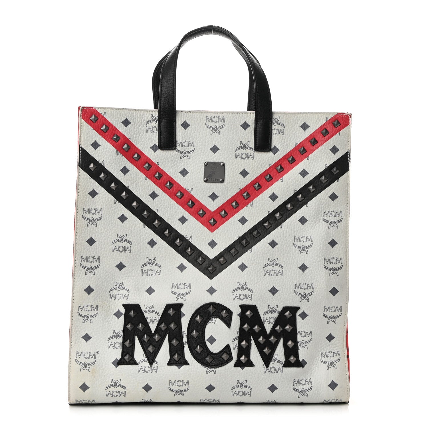 MCM X Ekocycle Visetos Studded Tote White Black 1 of 9