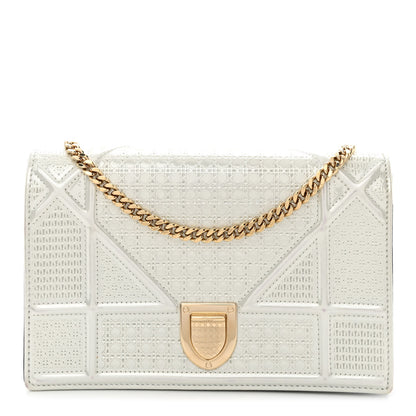 Christian Dior Patent Micro-Cannage Diorama Wallet on Chain Pouch White 1 of 11