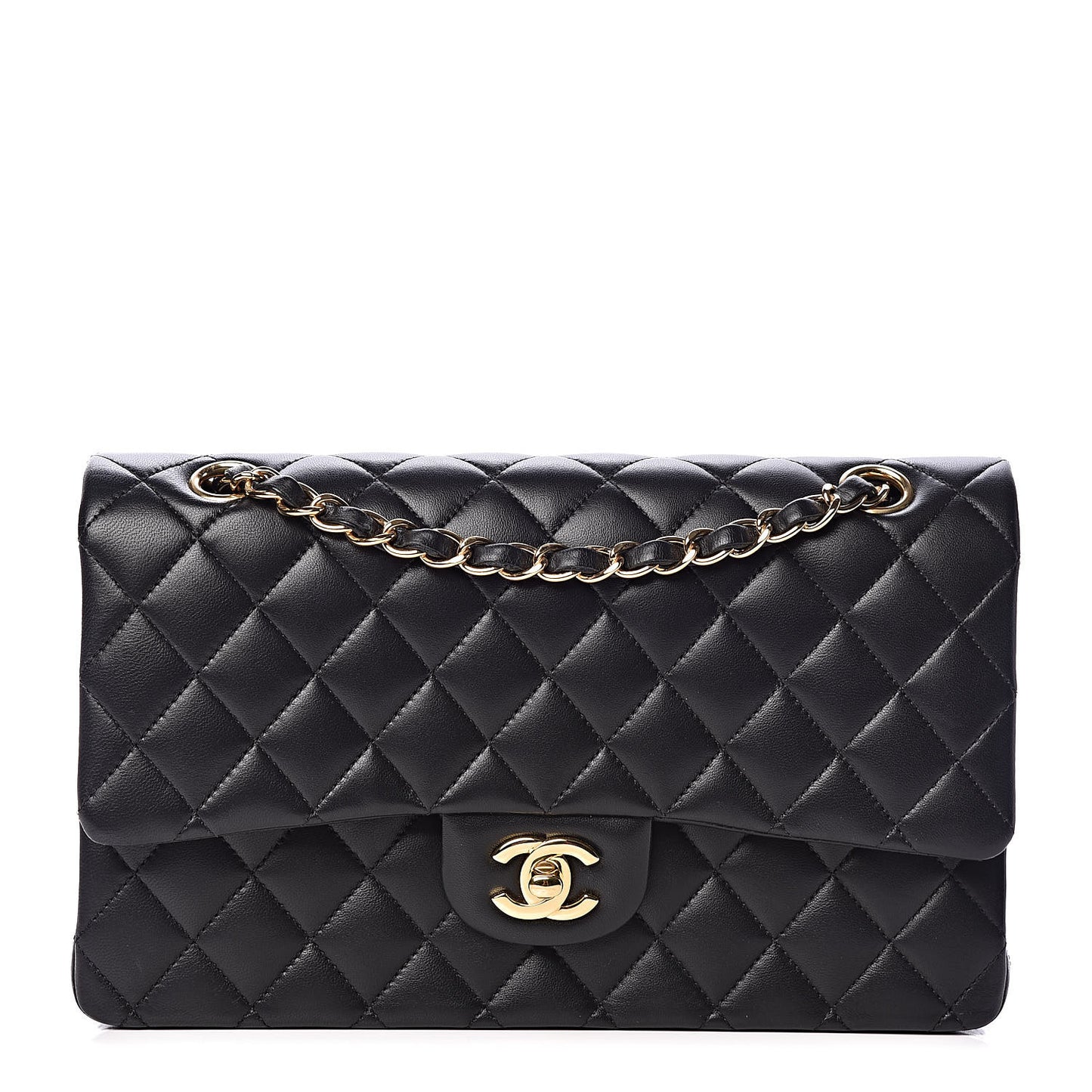 Lambskin Quilted Medium Double Flap Black
