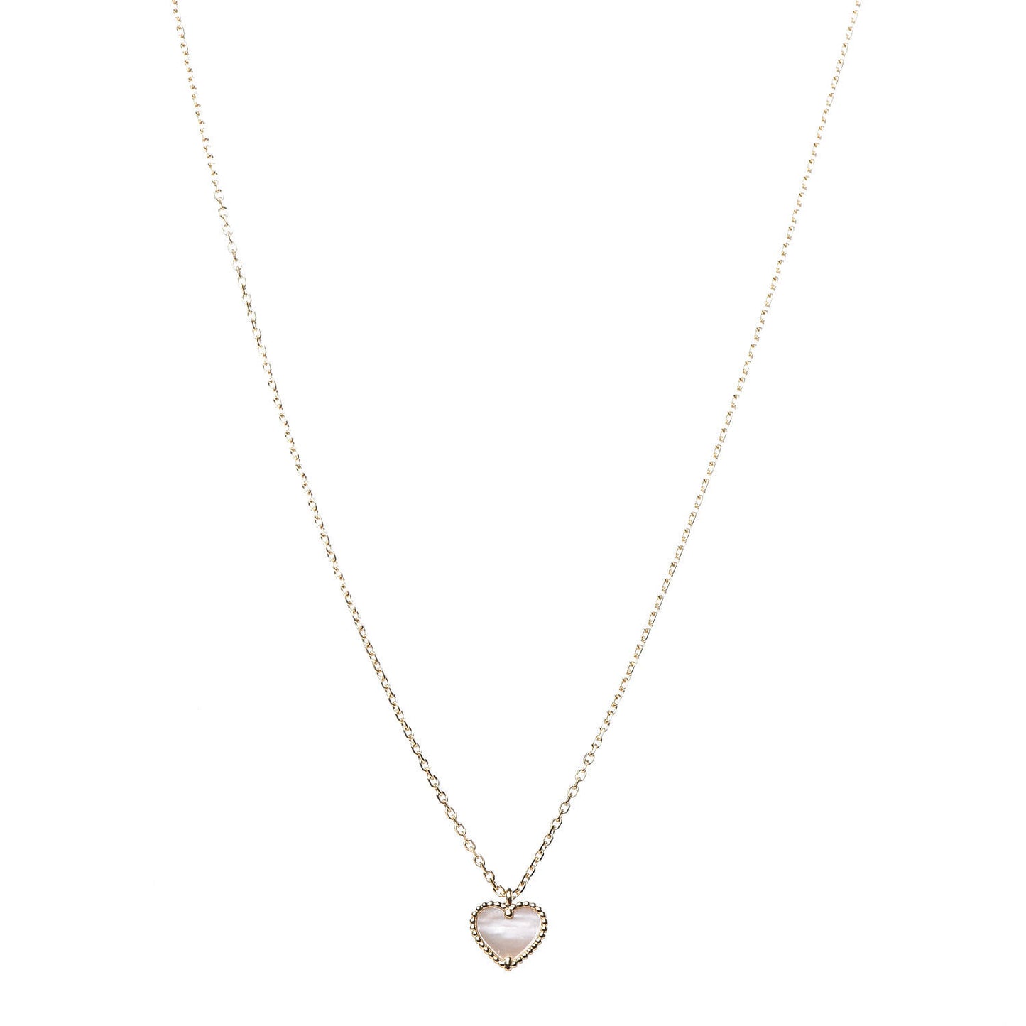 18K Yellow Gold Mother of Pearl Sweet Alhambra Heart Pendant Necklace