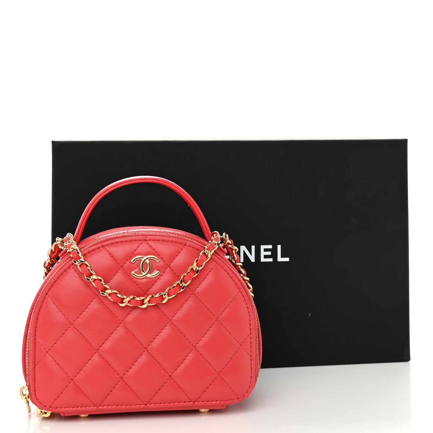 Lambskin Quilted Small Chic Riviera Top Handle Vanity Case Red