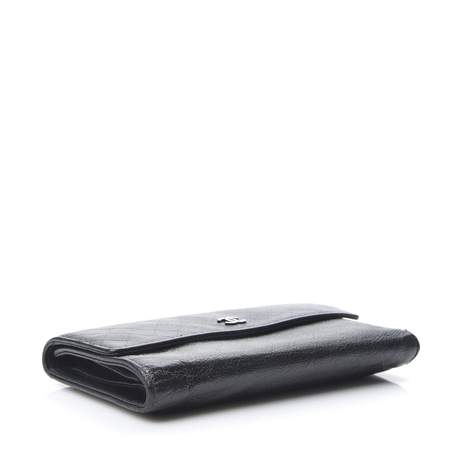 Calfskin Diamond Embossed Long Flap Wallet Black