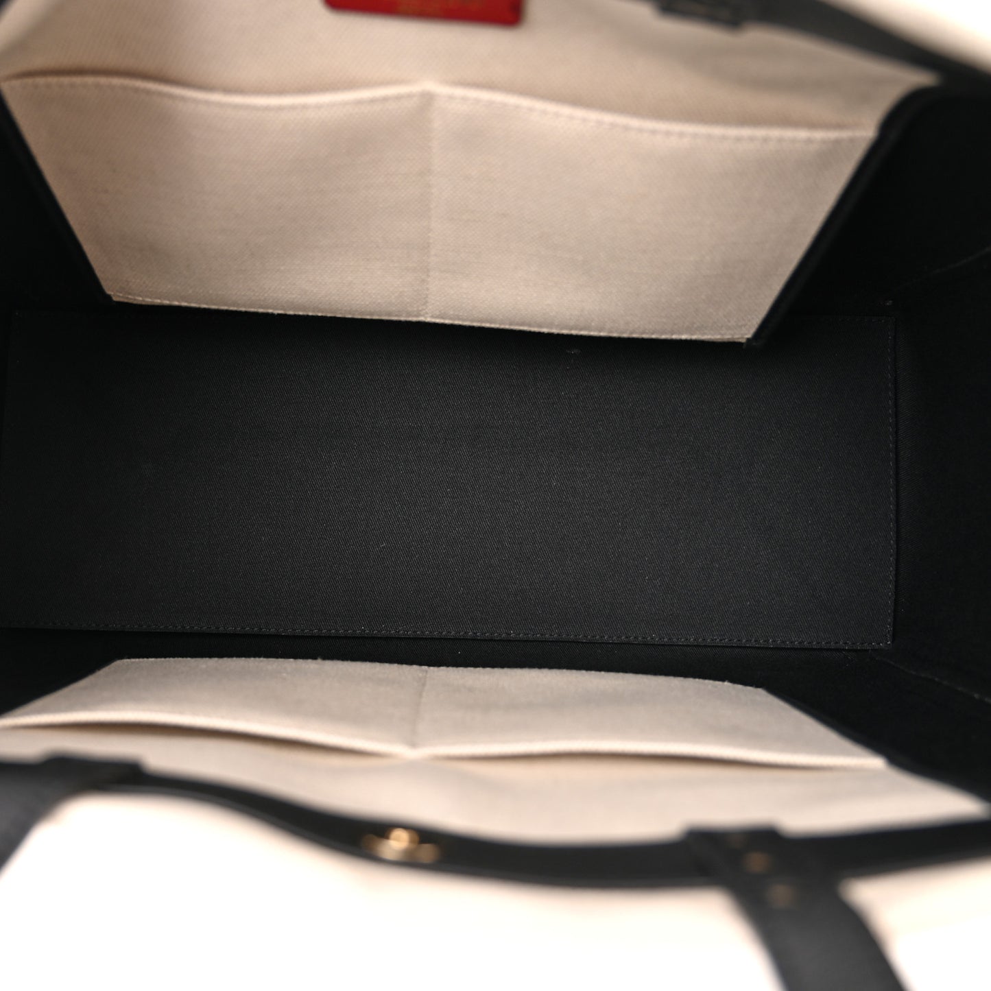 Canvas Calfskin VLTN Print Small Rockstud Tote Naturale Black